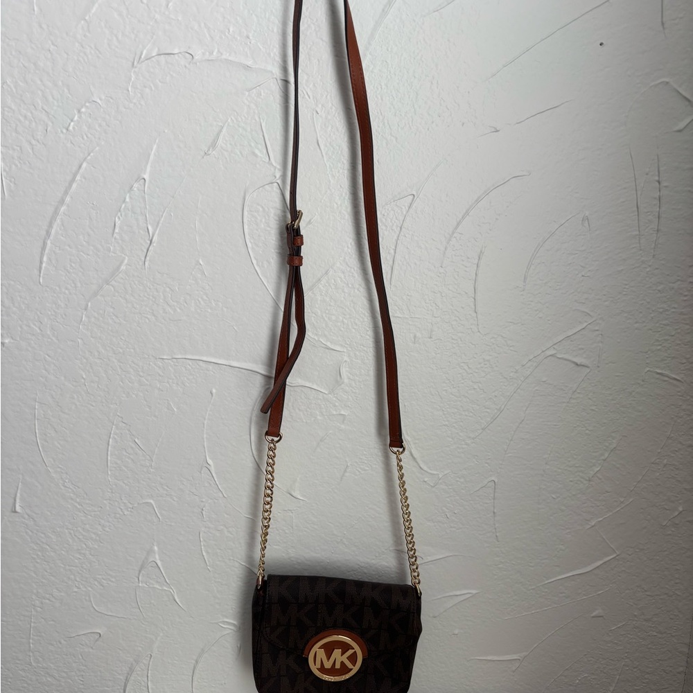 Michael Kors Dark Brown Crossbody Bag with Gold Accents